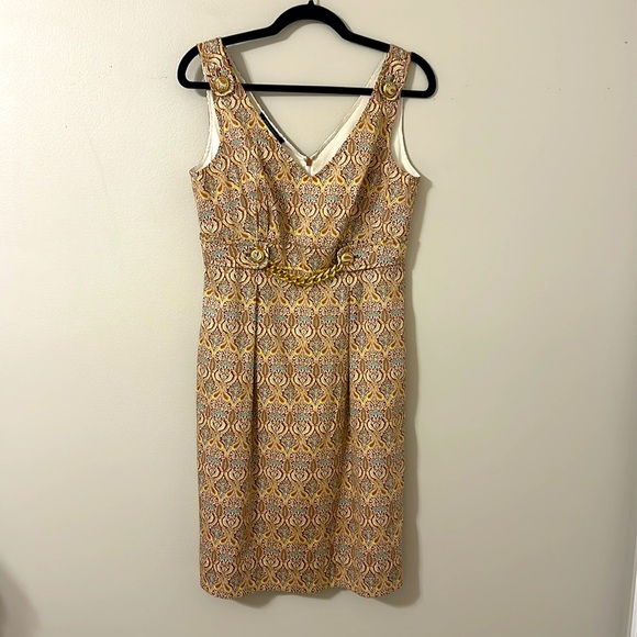 Etcetera Tan Sheath Midi Dress V-Neck Sleeveless Sz 8 NWT Old Money Cocktail - Picture 1 of 12